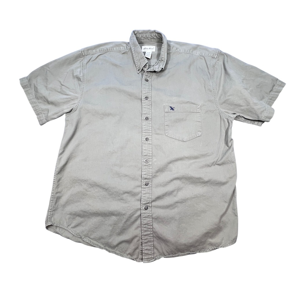 Eddie Bauer Green Button Down Short Sleeve Cotton Shirt Mens XL Tall